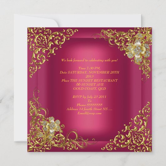 Elegant Birthday Rich Pink Gold Flower Kaart (Achterkant)