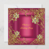 Elegant Birthday Rich Pink Gold Flower Kaart (Voorkant)