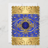 Elegant Birthday Royal Blue Damask Gold B Kaart (Achterkant)