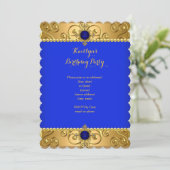 Elegant Birthday Royal Blue Damask Gold B Kaart (Staand voorkant)