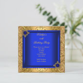 Elegant Birthday Royal Blue Damask Gold Kaart (Staand voorkant)