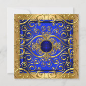 Elegant Birthday Royal Blue Damask Gold Kaart (Achterkant)