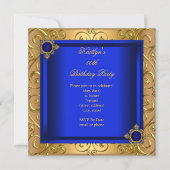Elegant Birthday Royal Blue Damask Gold Kaart (Voorkant)