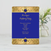 Elegant Birthday Royal Blue Damask Gold R Kaart (Staand voorkant)