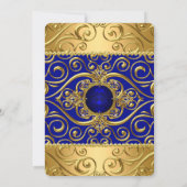 Elegant Birthday Royal Blue Damask Gold R Kaart (Achterkant)