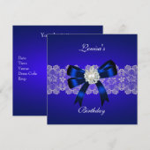 Elegant Birthday Royal Blue Pearl White Lace Kaart (Voorkant / Achterkant)