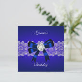 Elegant Birthday Royal Blue Pearl White Lace Kaart (Staand voorkant)