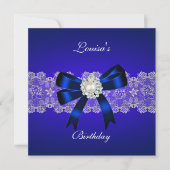Elegant Birthday Royal Blue Pearl White Lace Kaart (Voorkant)