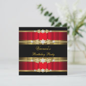 Elegant Birthday Royal Red Gold Black Kaart (Staand voorkant)