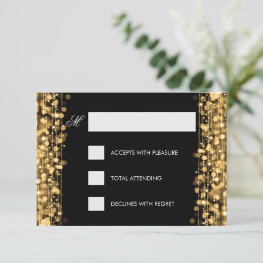 Elegant Birthday RSVP Sparkles Gold (Staand voorkant)