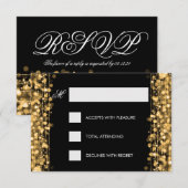 Elegant Birthday RSVP Sparkles Gold Kaartje (Voorkant / Achterkant)