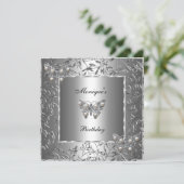 Elegant Birthday Silver Floral Butterfly Jewel 2a Kaart (Staand voorkant)