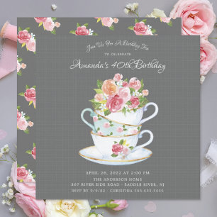 Elegant Birthday Tea Invitation Kaart