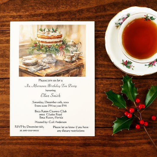 Elegant Birthday Tea Party Invitation Kaart