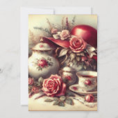 Elegant Birthday Tea Party Red Hat Invitation Kaart (Achterkant)