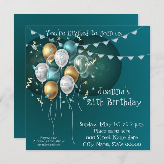 Elegant Birthday Uitnodiging (Voorkant / Achterkant)