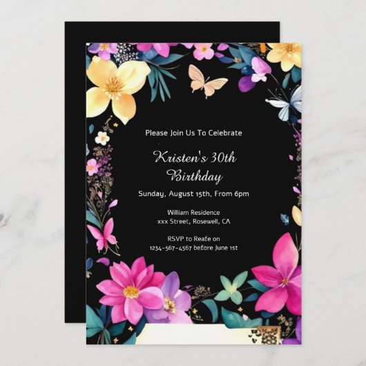 Elegant Birthday Uitnodiging (Voorkant / Achterkant)