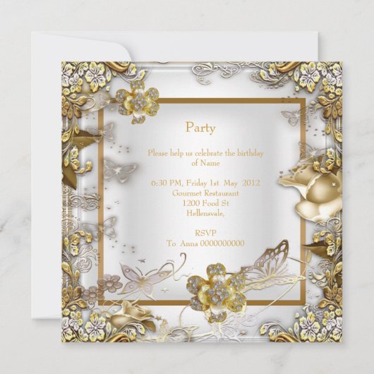 Elegant Birthday White Gold Diamond Kaart (Achterkant)