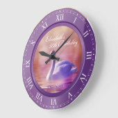 Elegant Birthday White Swan Paars Amethyst Foto Grote Klok (Hoek)