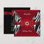 Elegant Birthday Zebra Red Black Diamond Kaart (Voorkant / Achterkant)