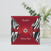 Elegant Birthday Zebra Red Black Diamond Kaart (Staand voorkant)