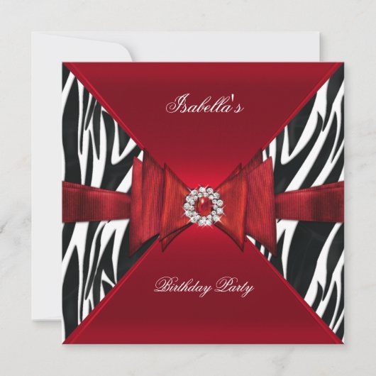 Elegant Birthday Zebra Red Black Diamond Kaart (Voorkant)