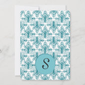 Elegant Biscay Bay Blue & White Damask Patroon Bedankkaart (Achterkant)