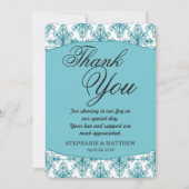 Elegant Biscay Bay Blue & White Damask Patroon Bedankkaart (Voorkant)
