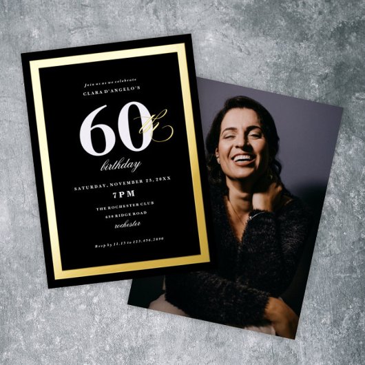 Elegant Black 0th Birthday Gold Folie Uitnodiging