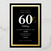 Elegant Black 0th Birthday Gold Folie Uitnodiging (Voorkant)