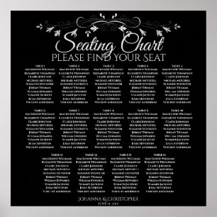 Elegant Black 14 Table Wedding Seating Chart Poster