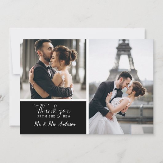 Elegant Black 2 Photo Collage Wedding Bedankkaart (Voorkant)