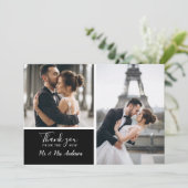 Elegant Black 2 Photo Collage Wedding Bedankkaart (Staand voorkant)