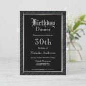 Elegant Black 30th Birthday Dinner Invitation Kaart (Staand voorkant)