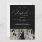 Elegant Black 3 Photo Graduparty Kaart (Voorkant)