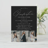 Elegant Black 3 Photo Graduparty Kaart (Staand voorkant)