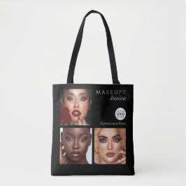 Elegant Black 3 Photo Logo Makeup Studio Tote Bag