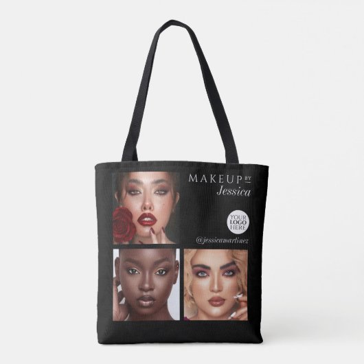 Elegant Black 3 Photo Logo Makeup Studio Tote Bag (Achterkant)