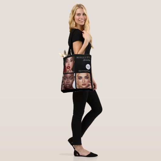 Elegant Black 3 Photo Logo Makeup Studio Tote Bag (Op model)