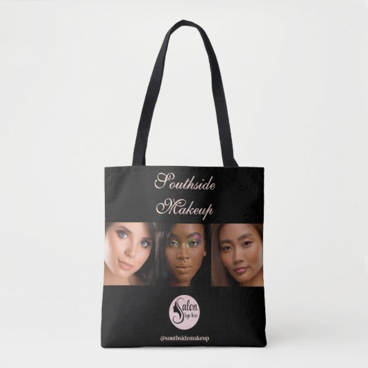 Elegant Black 3 Photo Square Makeup Business  Tote Bag (Voorkant)