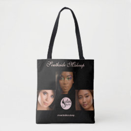 Elegant Black 3 Photo Square Makeup Business  Tote Bag