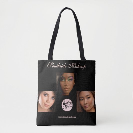 Elegant Black 3 Photo Square Makeup Business  Tote Bag (Voorkant)
