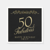 Elegant Black 50 en Fabulous 50th Birthday Servet (Voorkant)