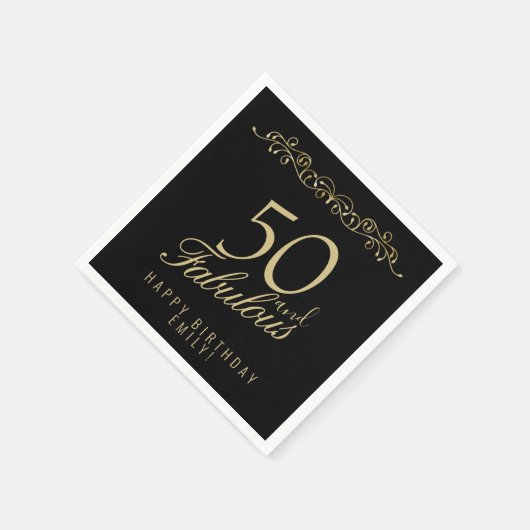 Elegant Black 50 en Fabulous 50th Birthday Servet (Hoek)