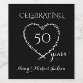 Elegant Black 50 Years Anniversary with Wreath Wijn Etiket (Enkel label)