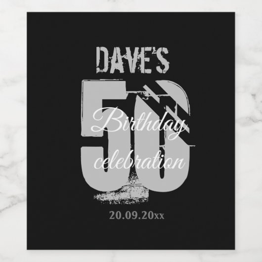 Elegant Black 50th Any Age Birthday Party Bottle Wijn Etiket (Enkel label)