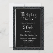 Elegant Black 50th Birthday Dinner Invitation