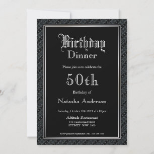 Elegant Black 50th Birthday Dinner Invitation Kaart