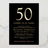 Elegant Black 50th Birthday Party Gold Folie Uitnodiging (Voorkant)