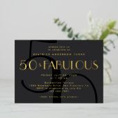 Elegant Black 50th Birthday Party Gold Folie Uitnodiging (Staand Voorkant)